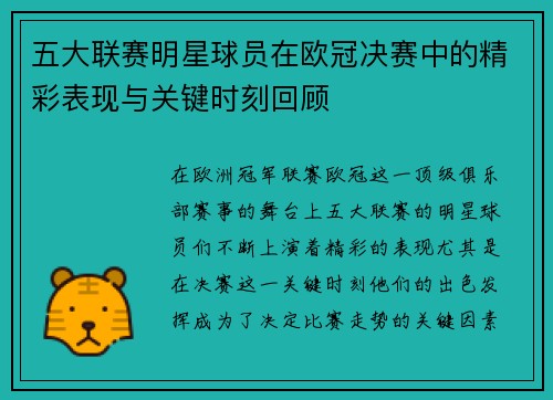 五大联赛明星球员在欧冠决赛中的精彩表现与关键时刻回顾